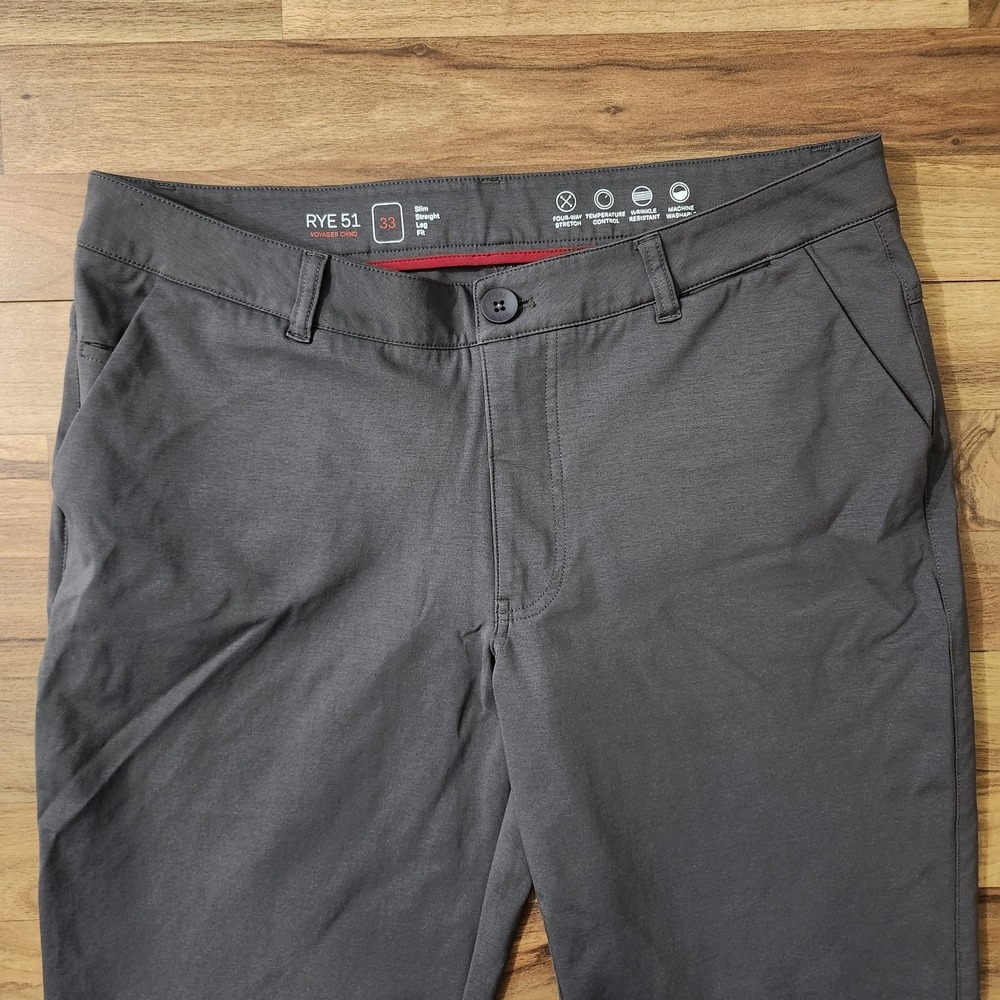 Rye 51 Voyager Chino Pants 33x31 Gray Tech Performance Lightweight 5 Pocket Euc - Picture 9 of 16
